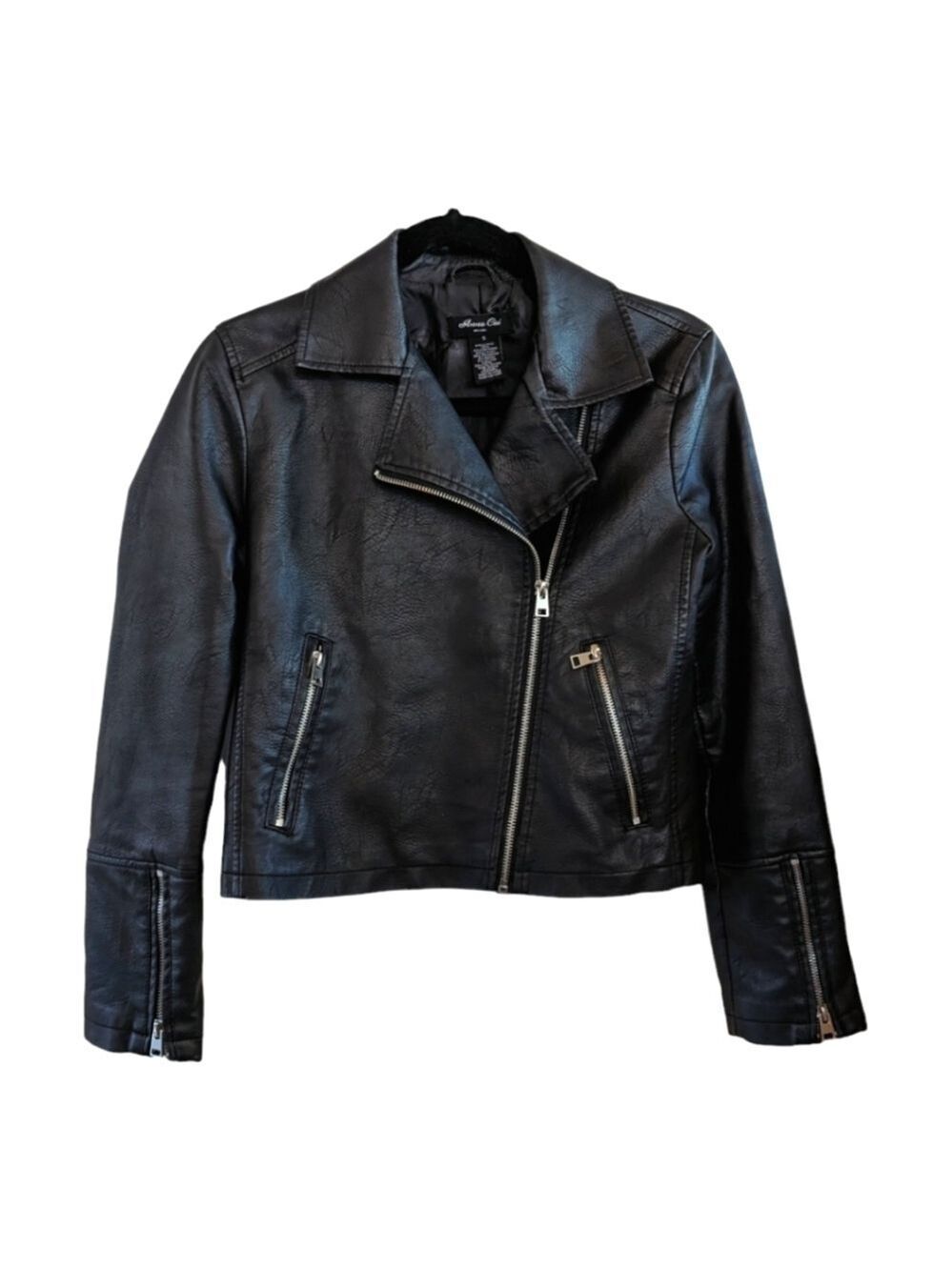 Anna Cai Black Faux Leather Moto Jacket Size Small